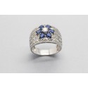18Kt White Gold Ring with Blue Sapphires & Cubic Zirconia