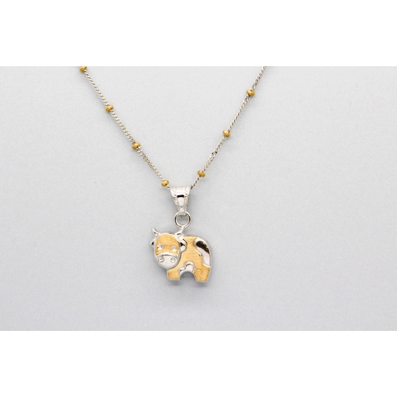 18kt White & Yellow Gold Cow Pendant