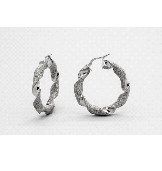 18kt White Gold Twist Hoop Earrings