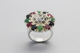 Silver Ring with Colourful Crystrals