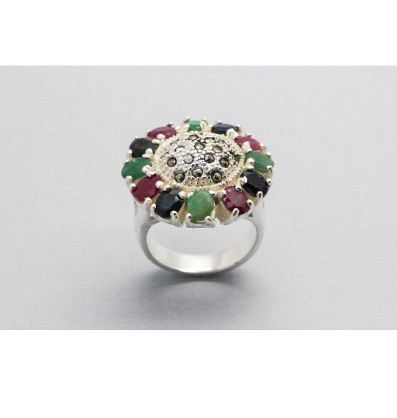 Silver Ring with Colourful Crystrals