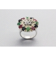 Silver Ring with Colourful Crystrals