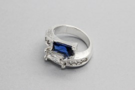 Silver Ring with Blue & White Crystals