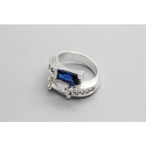 Silver Ring with Blue & White Crystals