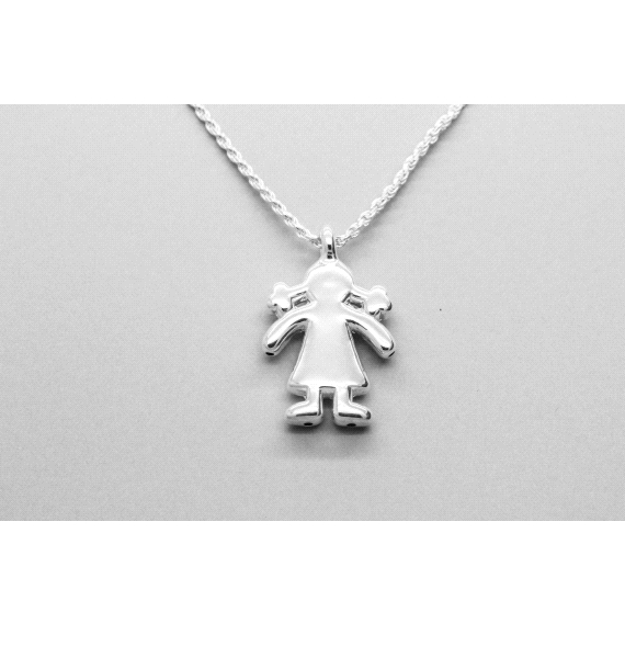 Silver Girl with Pigtials Pendant