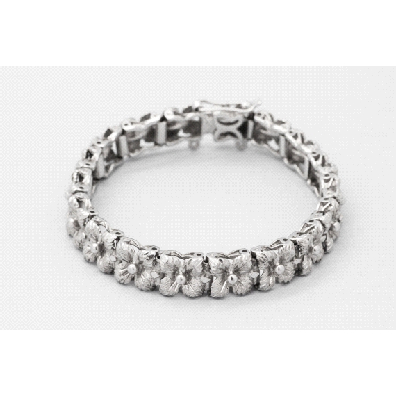 Rhodium Plated Silver Flower Bracelet