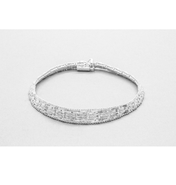 Square & Bead Link Silver Bracelet
