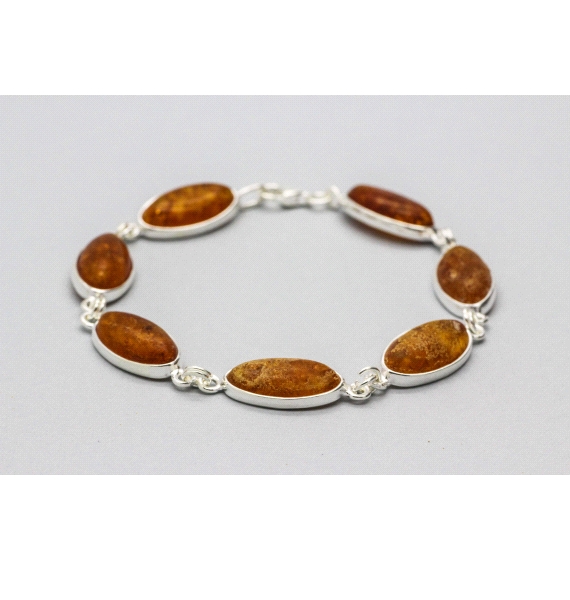Silver Bracelet with Amber Gemstones